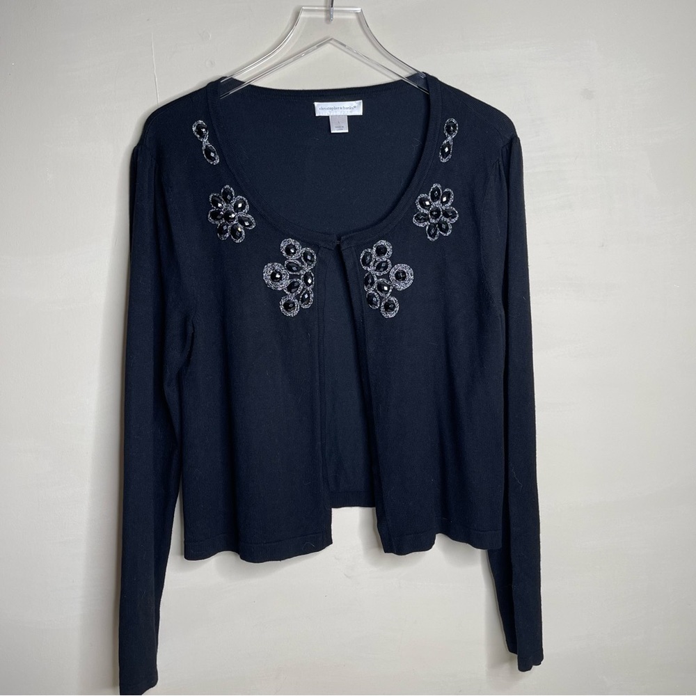 Christopher & Banks Women Cardigan Sweater Med Black Beaded Silver Clasp…